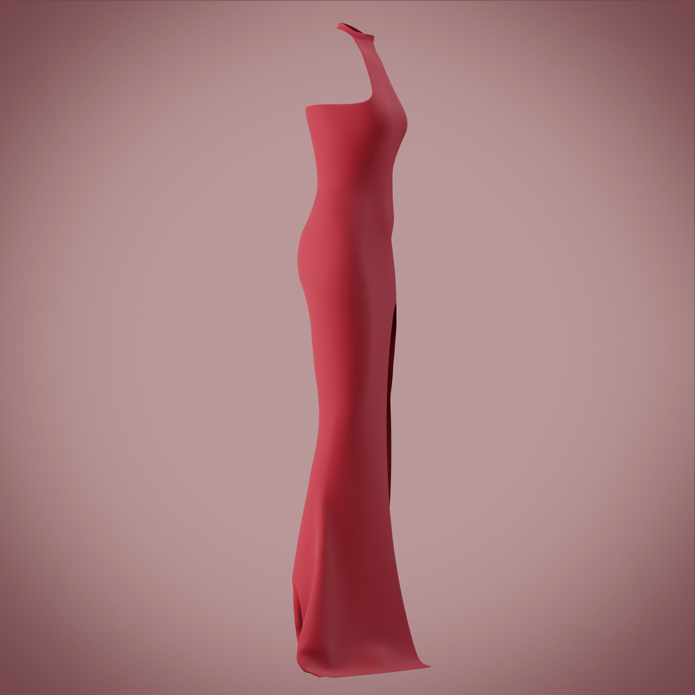 Halter neck gown with high slit Low-poly 3D model_19
