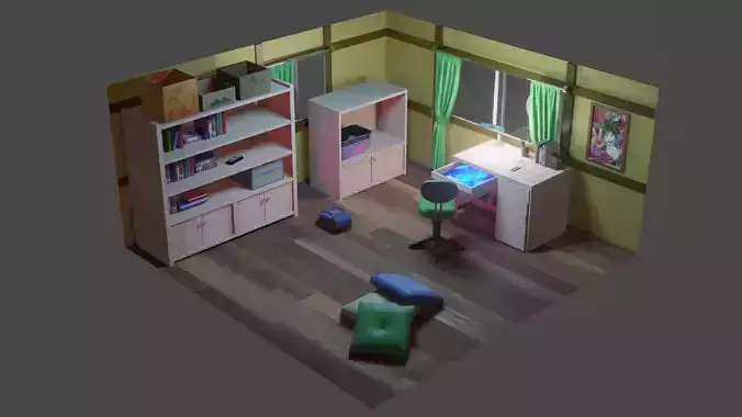 Nobita room  Low-poly 3D model