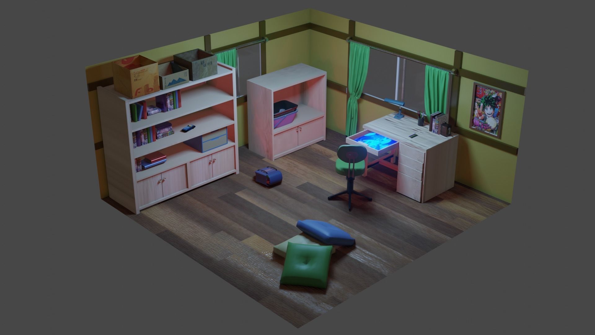 Nobita room  Low-poly 3D model_1