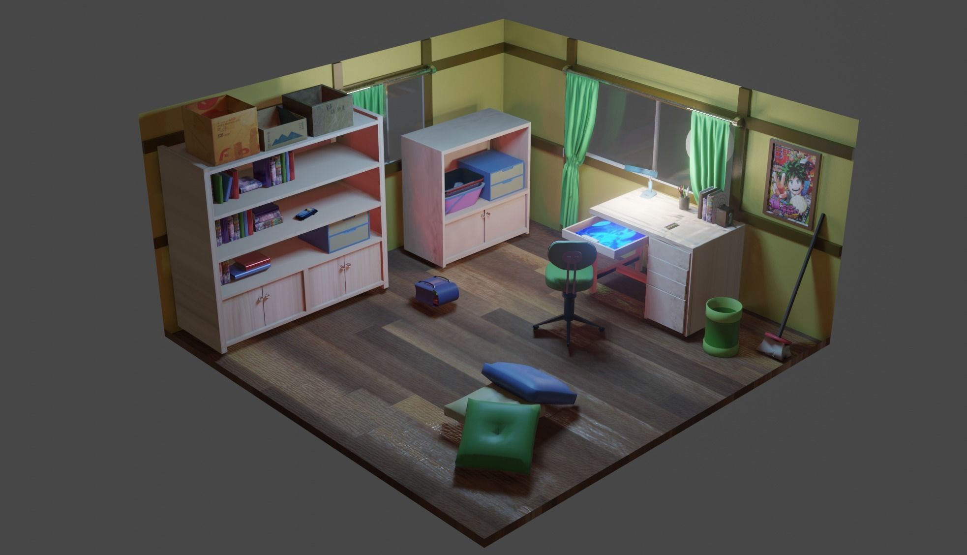 Nobita room  Low-poly 3D model_3