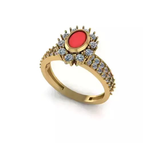 ring 7 gold with coral and diamonds Free 3D print model