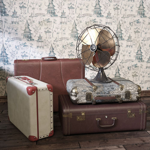 Vintage Fan and Suitcases 3D model