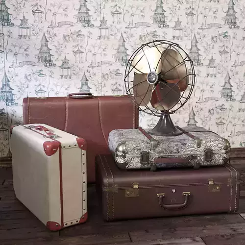 Vintage Fan and Suitcases 3D model
