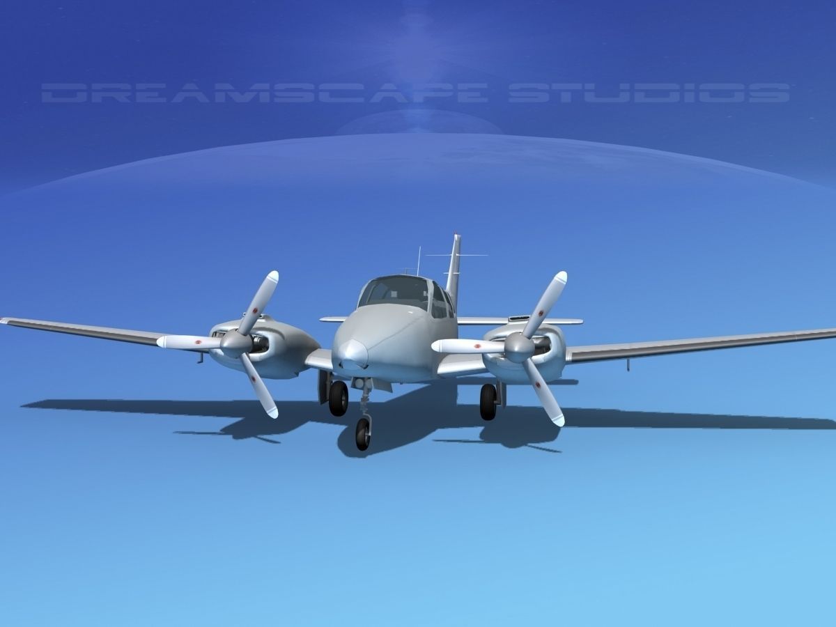 Beechcraft B55 Baron Bare Metal 3D model_1