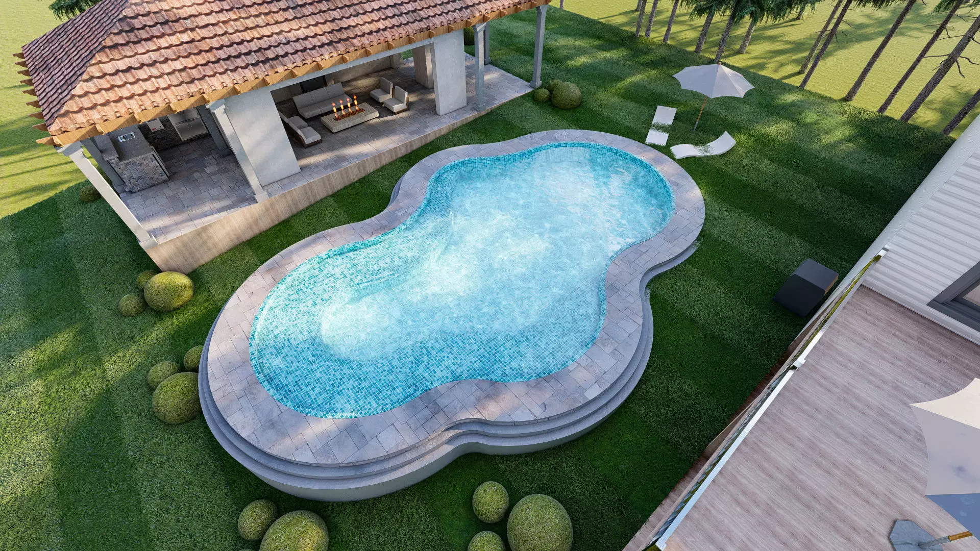luxury water pool backyard design on contours 3d model 3D model_0