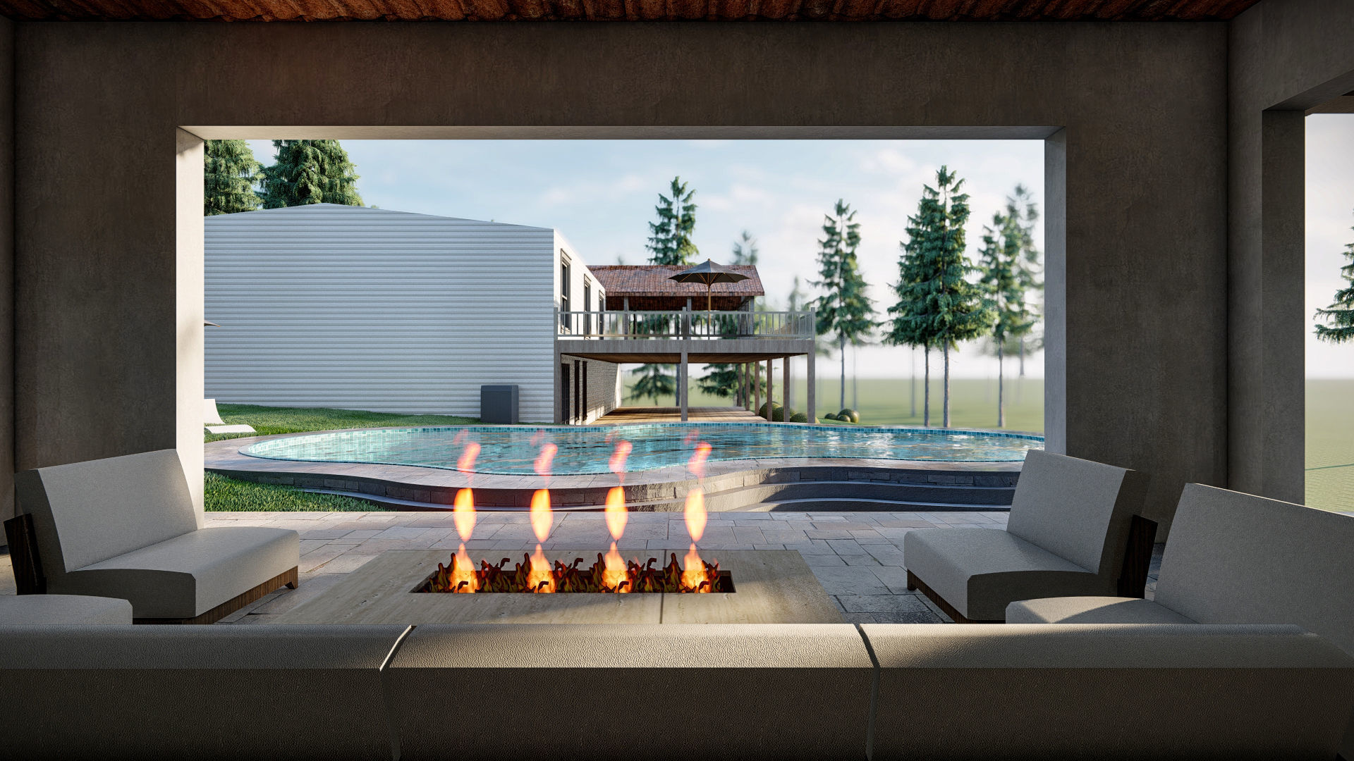 luxury water pool backyard design on contours 3d model 3D model_2