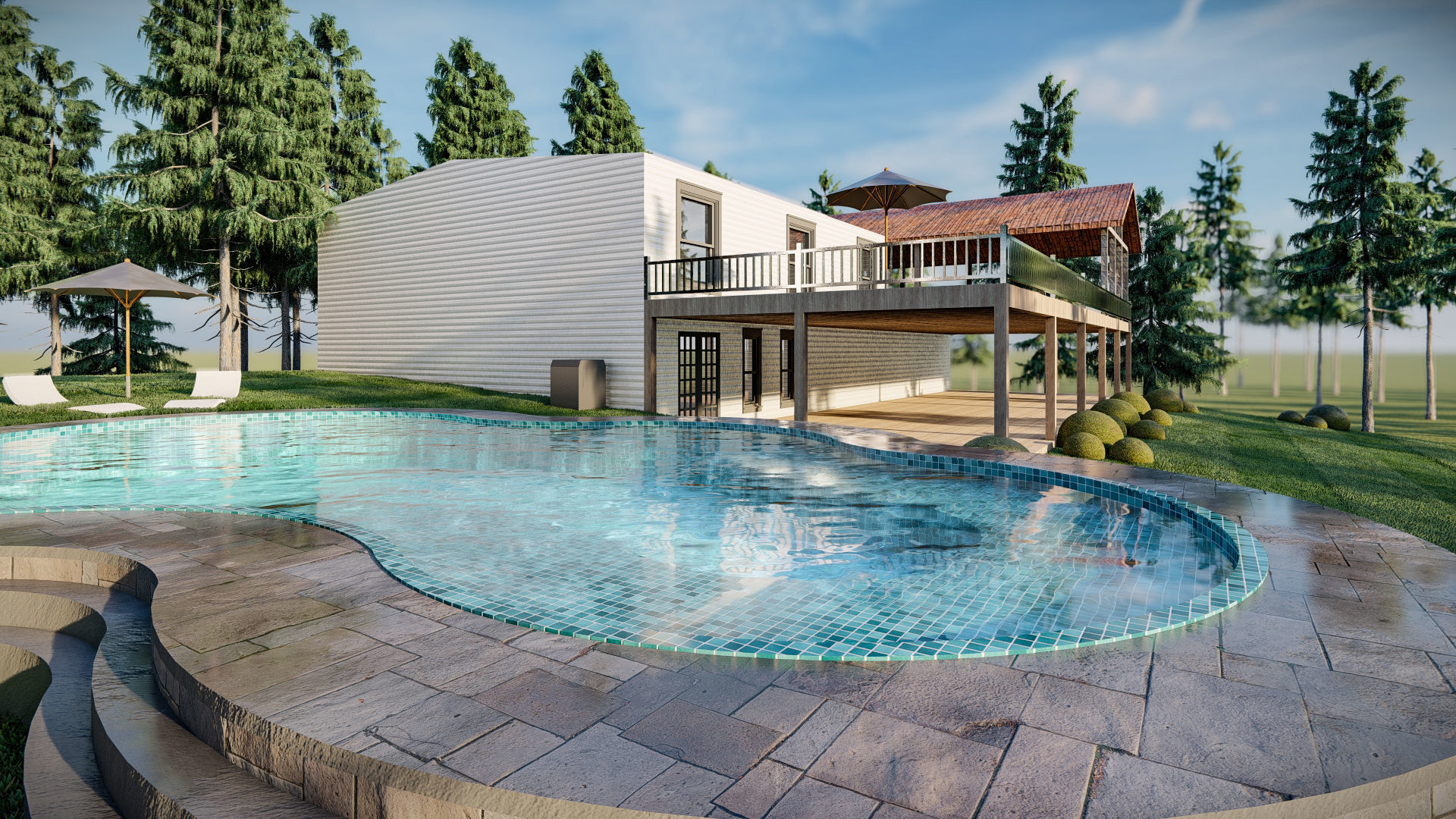 luxury water pool backyard design on contours 3d model 3D model_3
