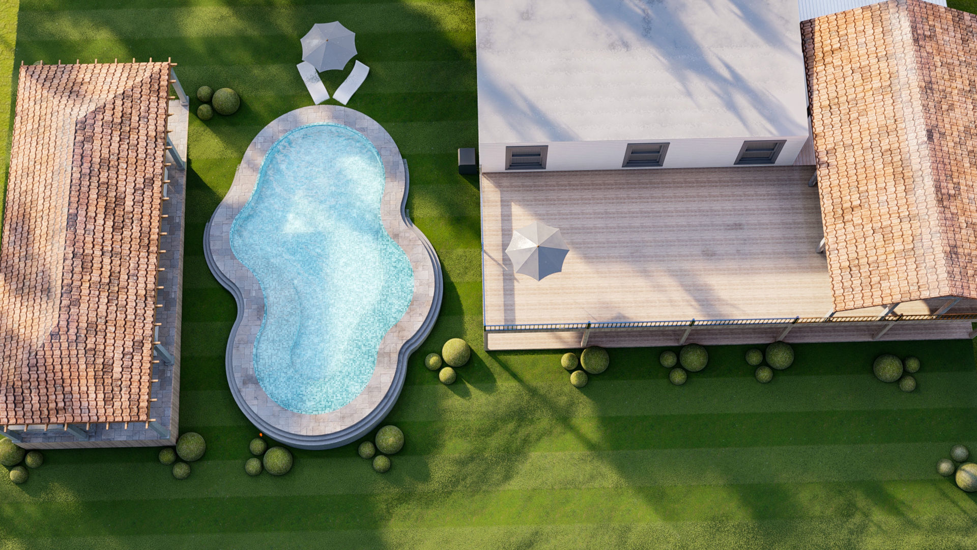 luxury water pool backyard design on contours 3d model 3D model_1