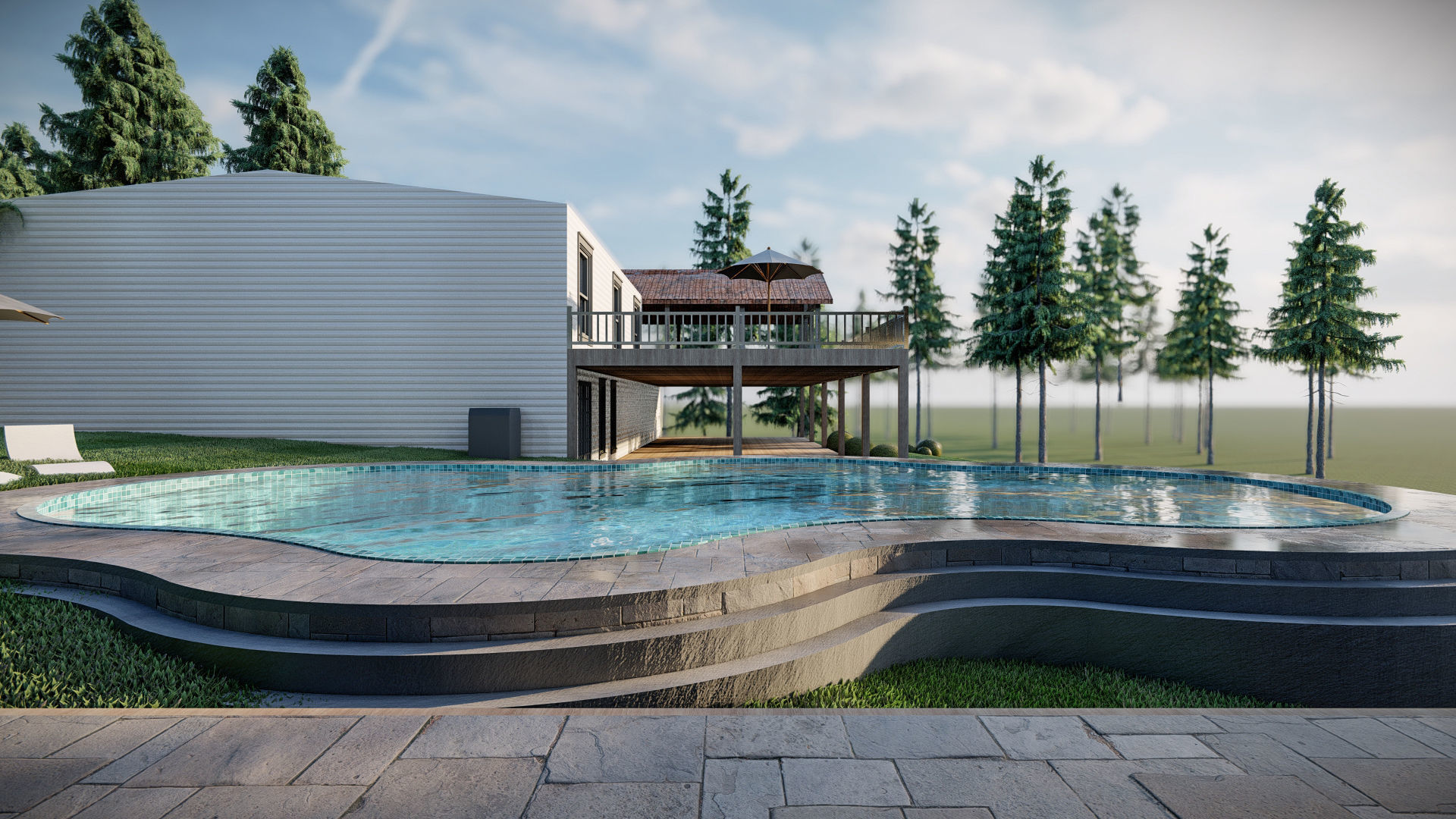 luxury water pool backyard design on contours 3d model 3D model_4