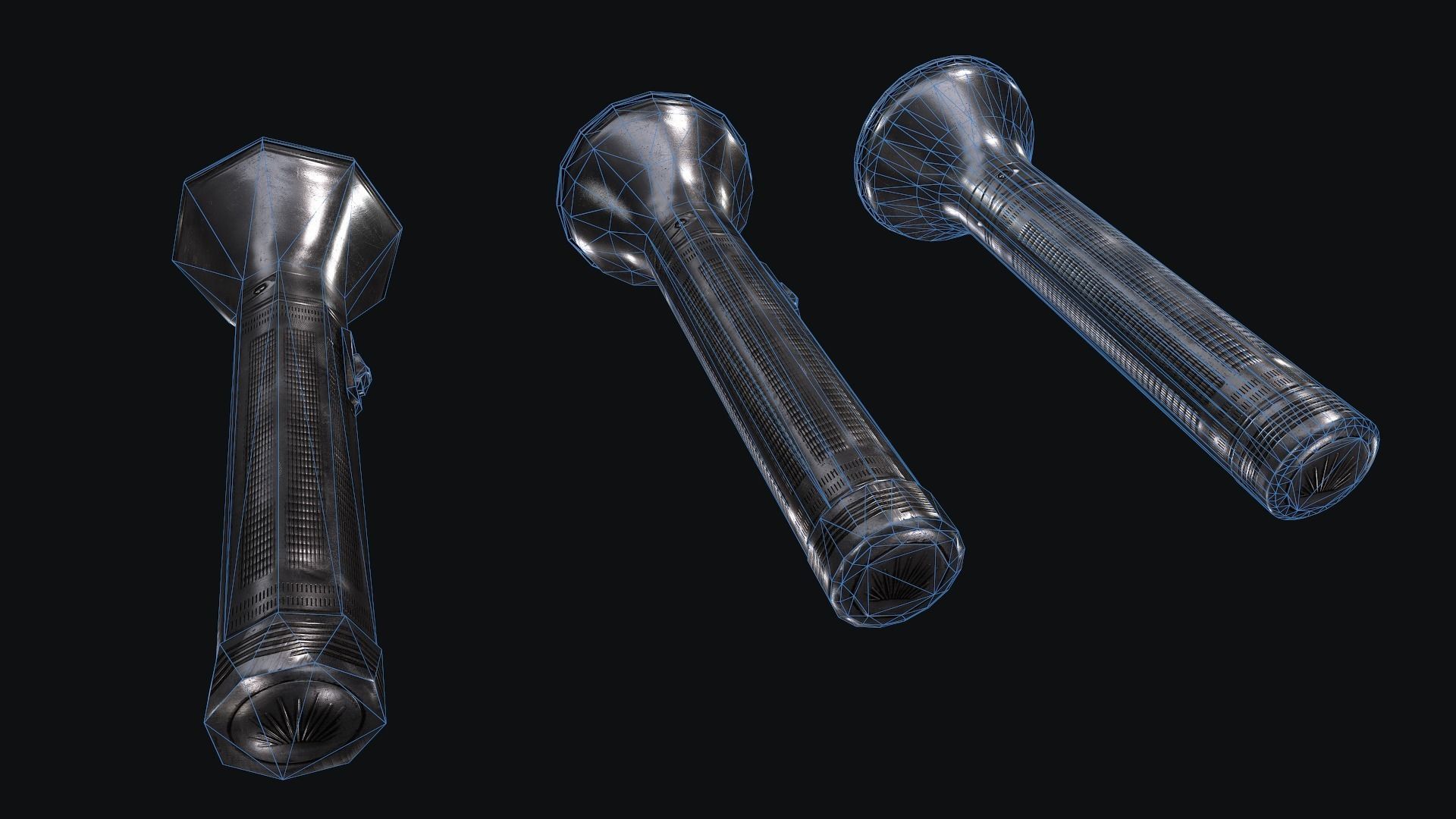 HQ Old FlashLight Low-poly 3D model_8