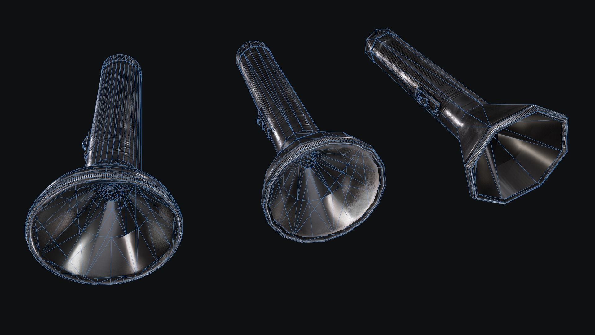 HQ Old FlashLight Low-poly 3D model_9