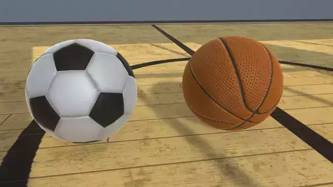 Balls two soccer on basketball court