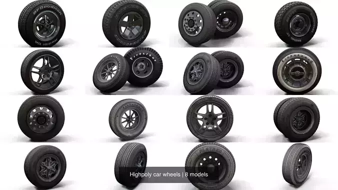 Highpoly car wheels 3D Model Collection