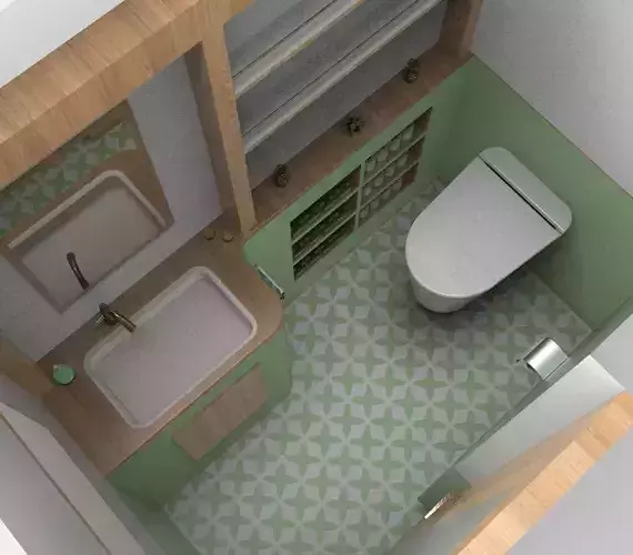 bathroom interior of tiny house with toilet and sink
