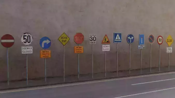 Road sign pack Low-poly 3D model