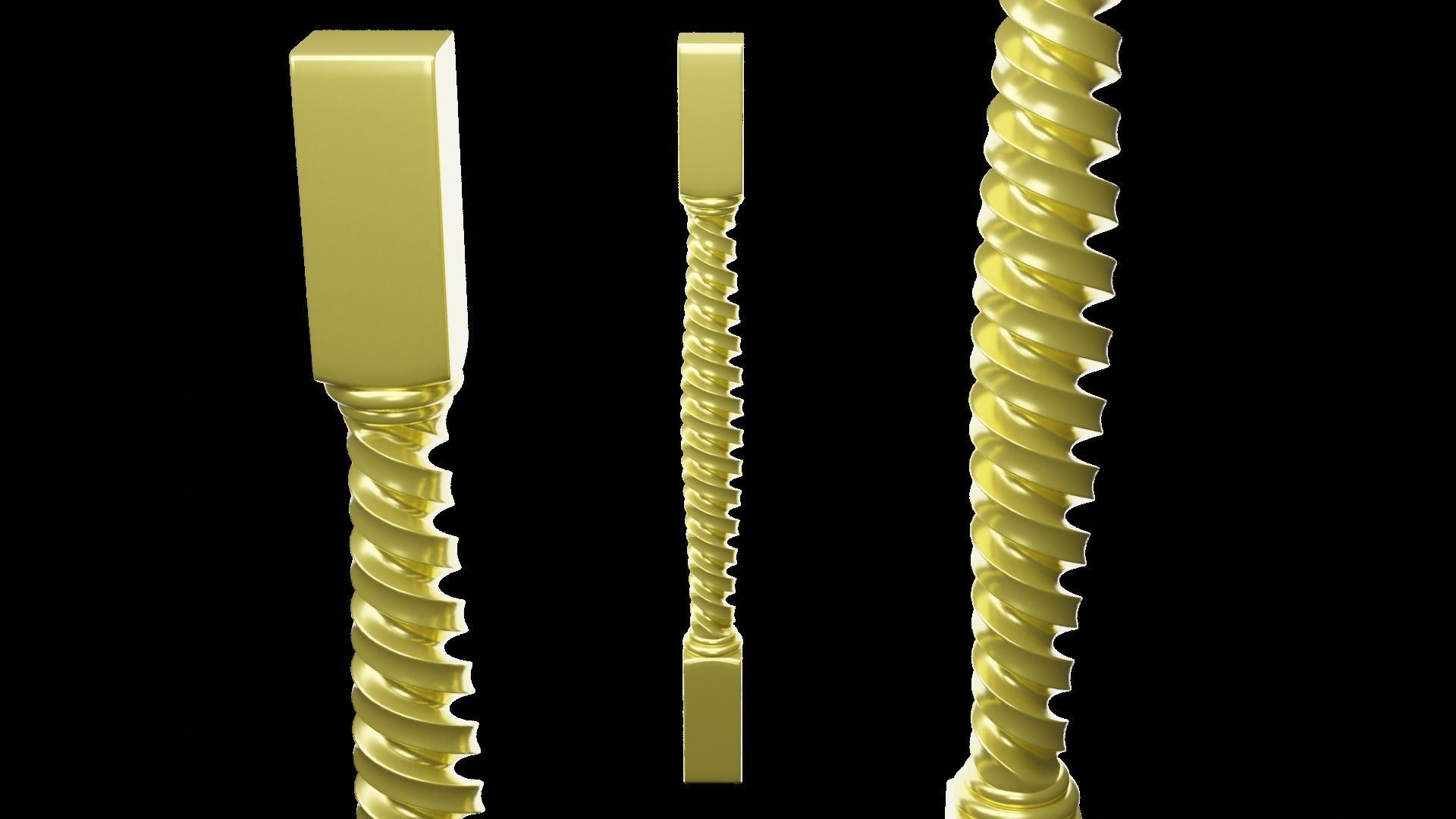 Baluster 3D Model pair of gold and silver ropes 3D model_1