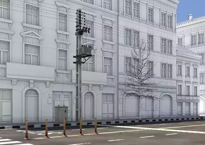 Realistic Street with electric post 
