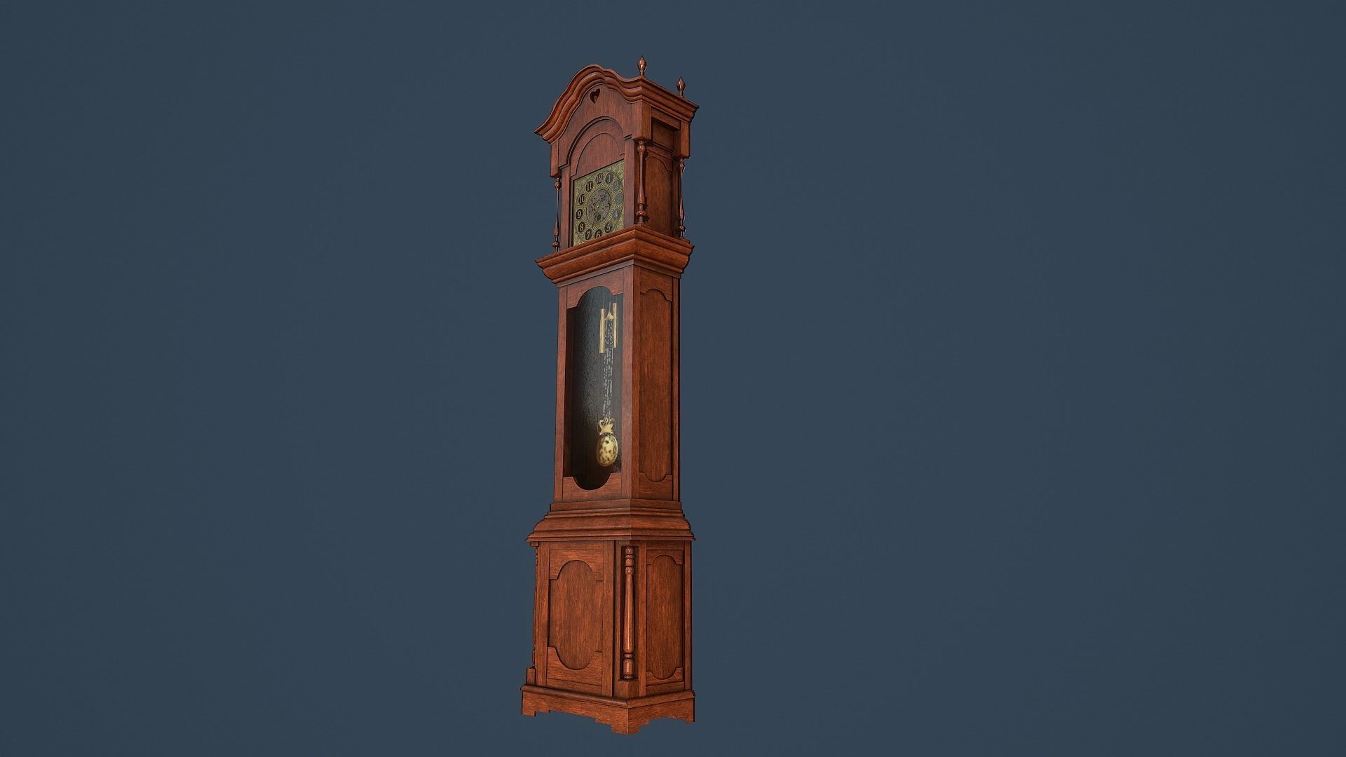 Rigged Grandfather Clock Low-poly 3D model_2