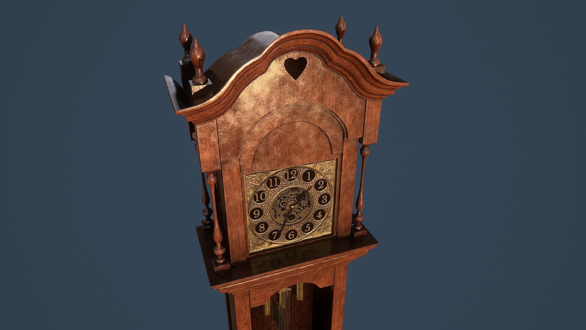 Rigged Grandfather Clock Low-poly 3D model_10