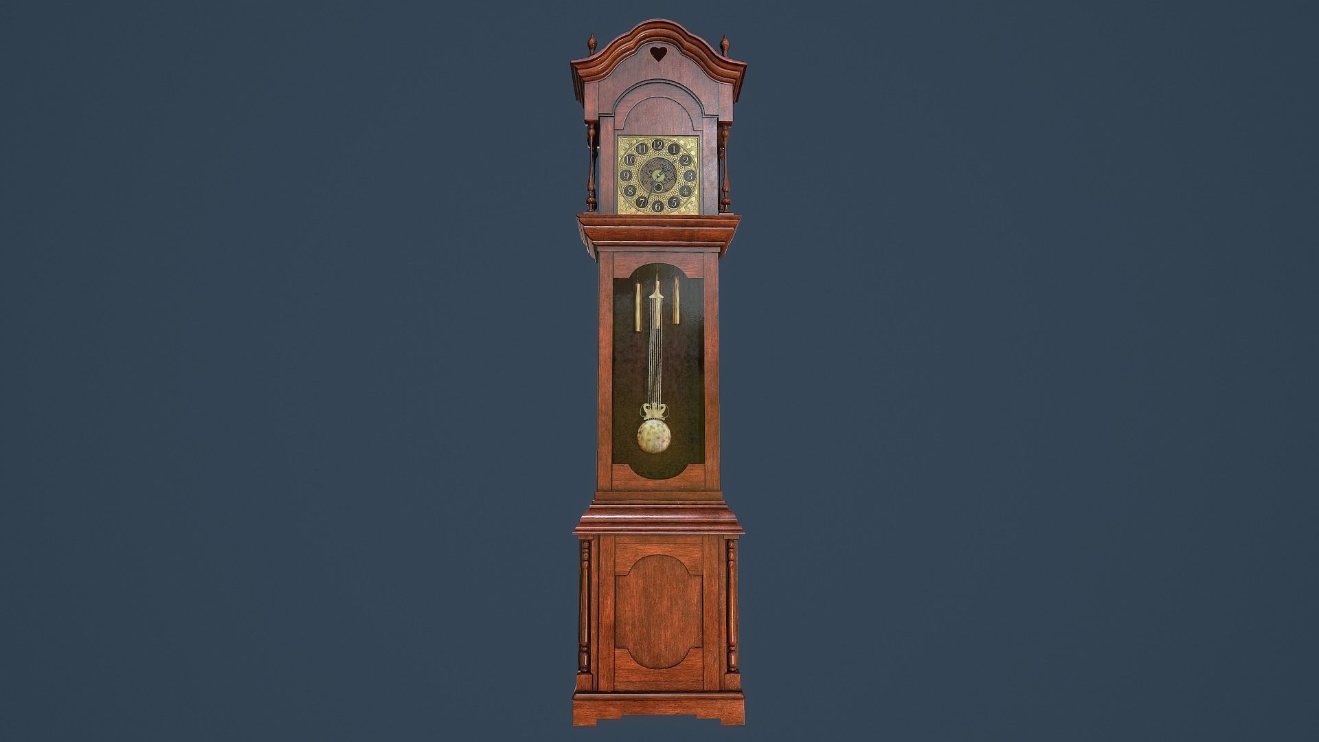 Rigged Grandfather Clock Low-poly 3D model_3