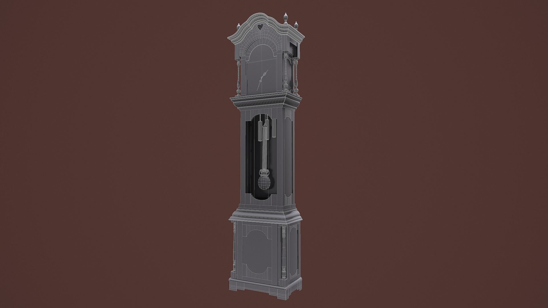 Rigged Grandfather Clock Low-poly 3D model_17