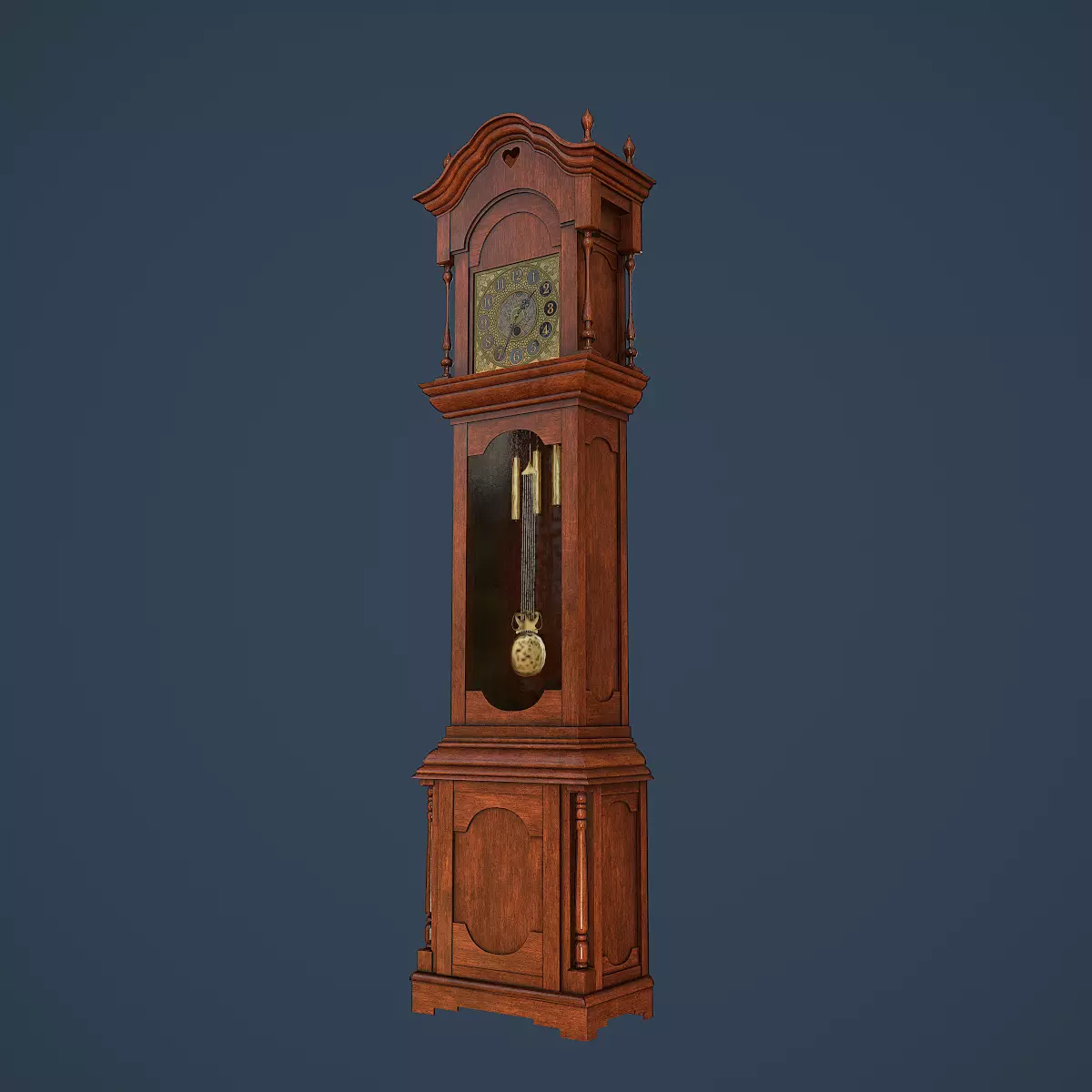 Rigged Grandfather Clock Low-poly 3D model_0