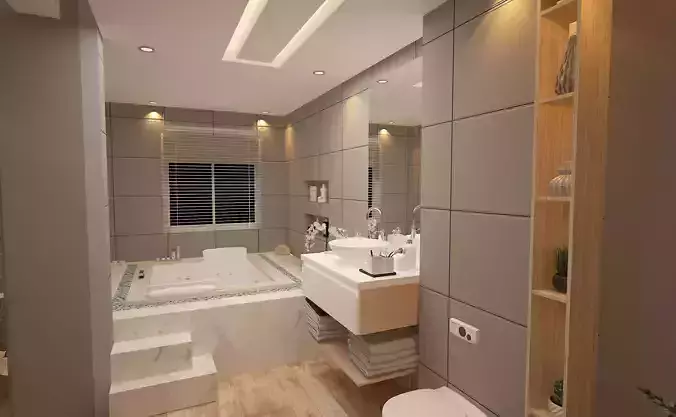 mastersuite modern bathroom with walls and wooden floors