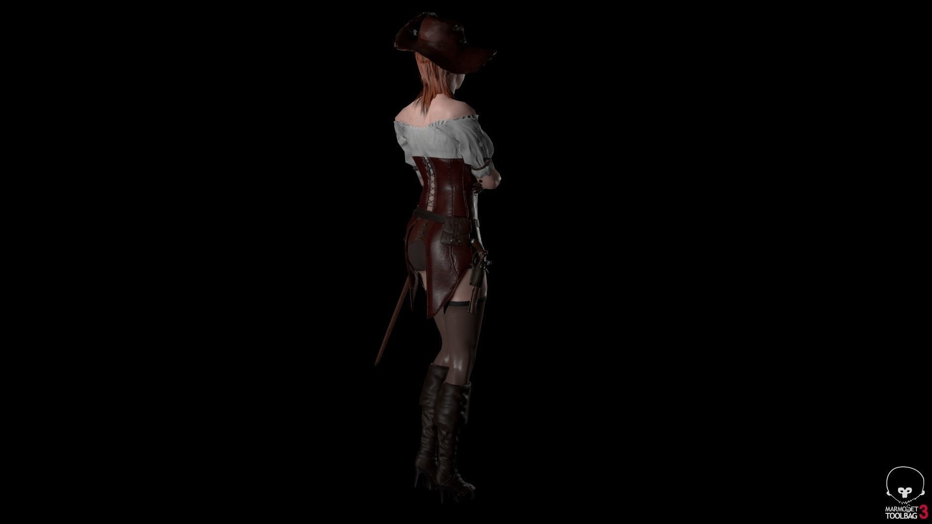 Pirate Girl Game Ready Character model Low-poly 3D model_14