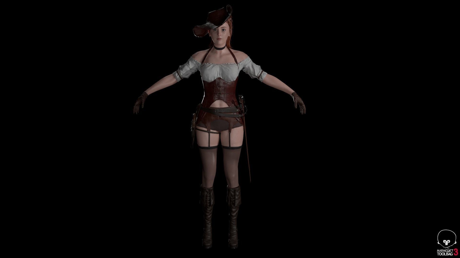 Pirate Girl Game Ready Character model Low-poly 3D model_6