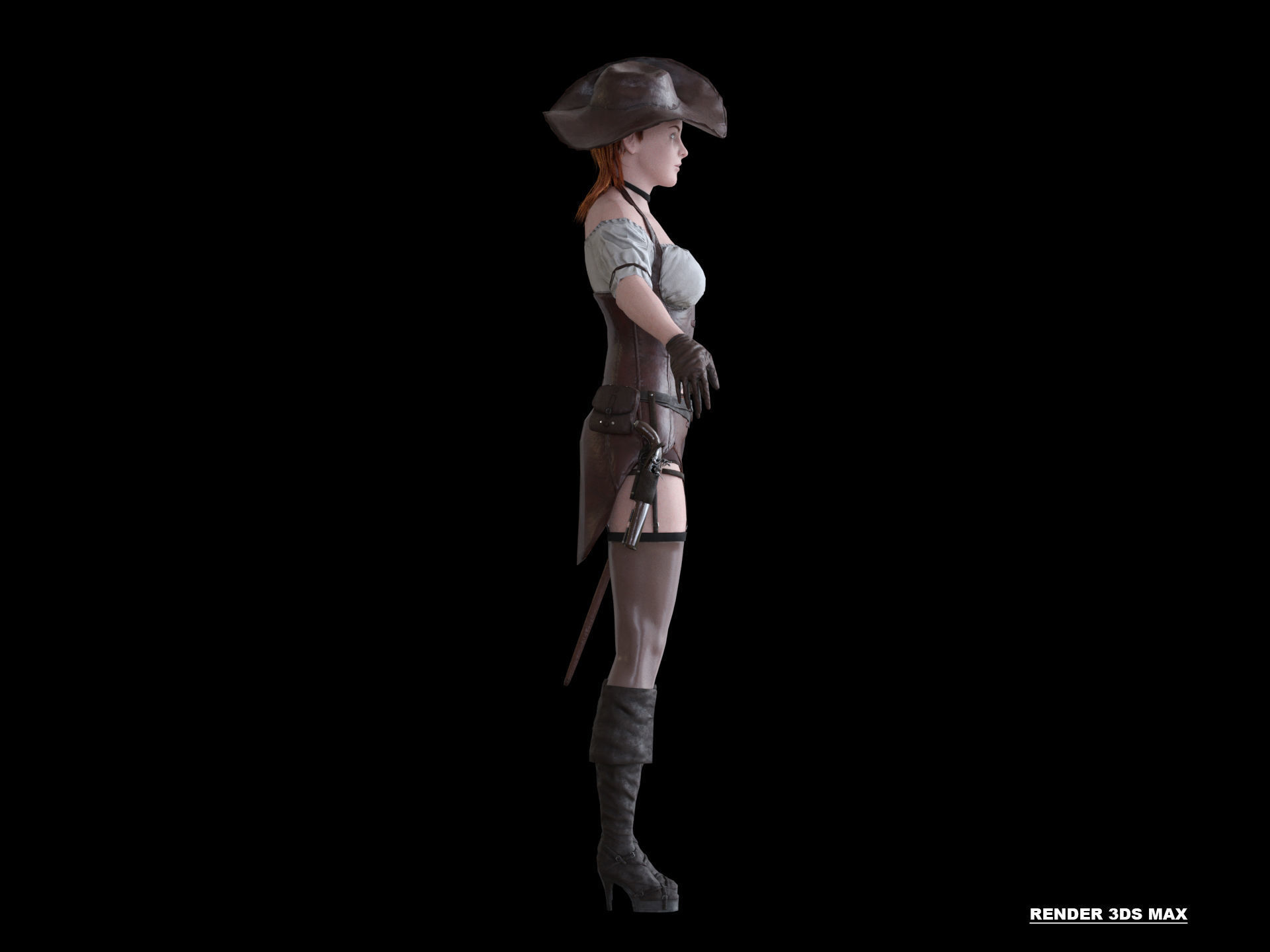 Pirate Girl Game Ready Character model Low-poly 3D model_24