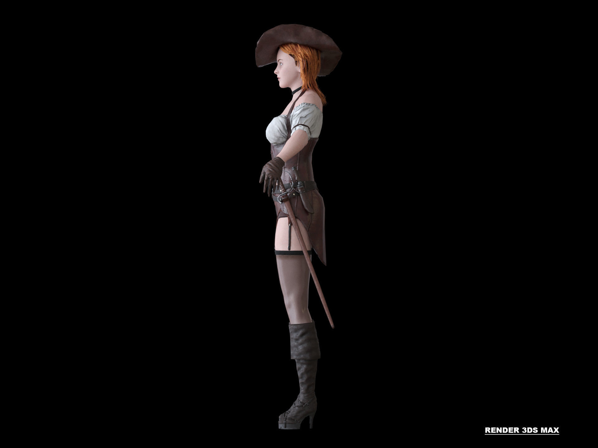 Pirate Girl Game Ready Character model Low-poly 3D model_21