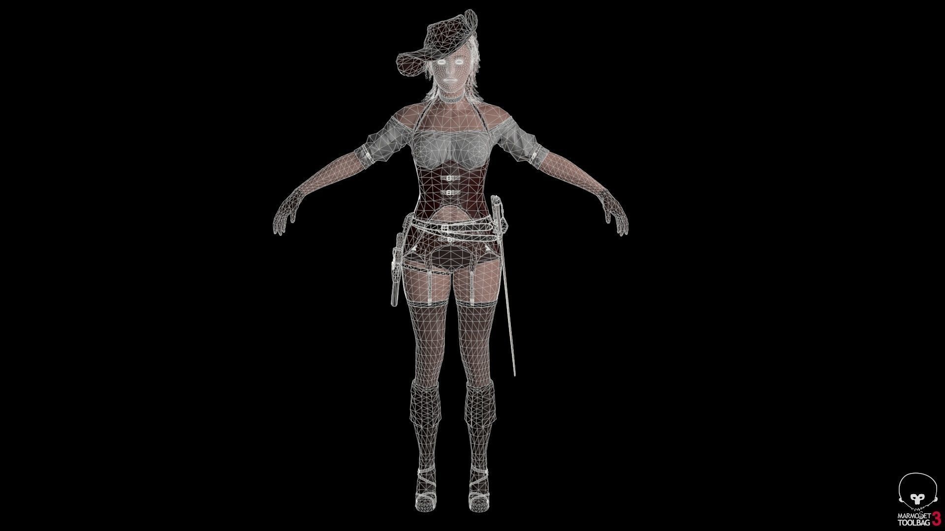 Pirate Girl Game Ready Character model Low-poly 3D model_7