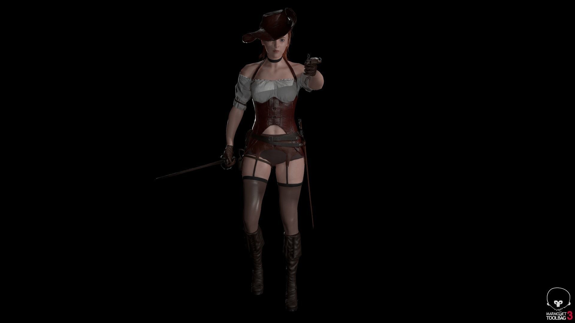 Pirate Girl Game Ready Character model Low-poly 3D model_9