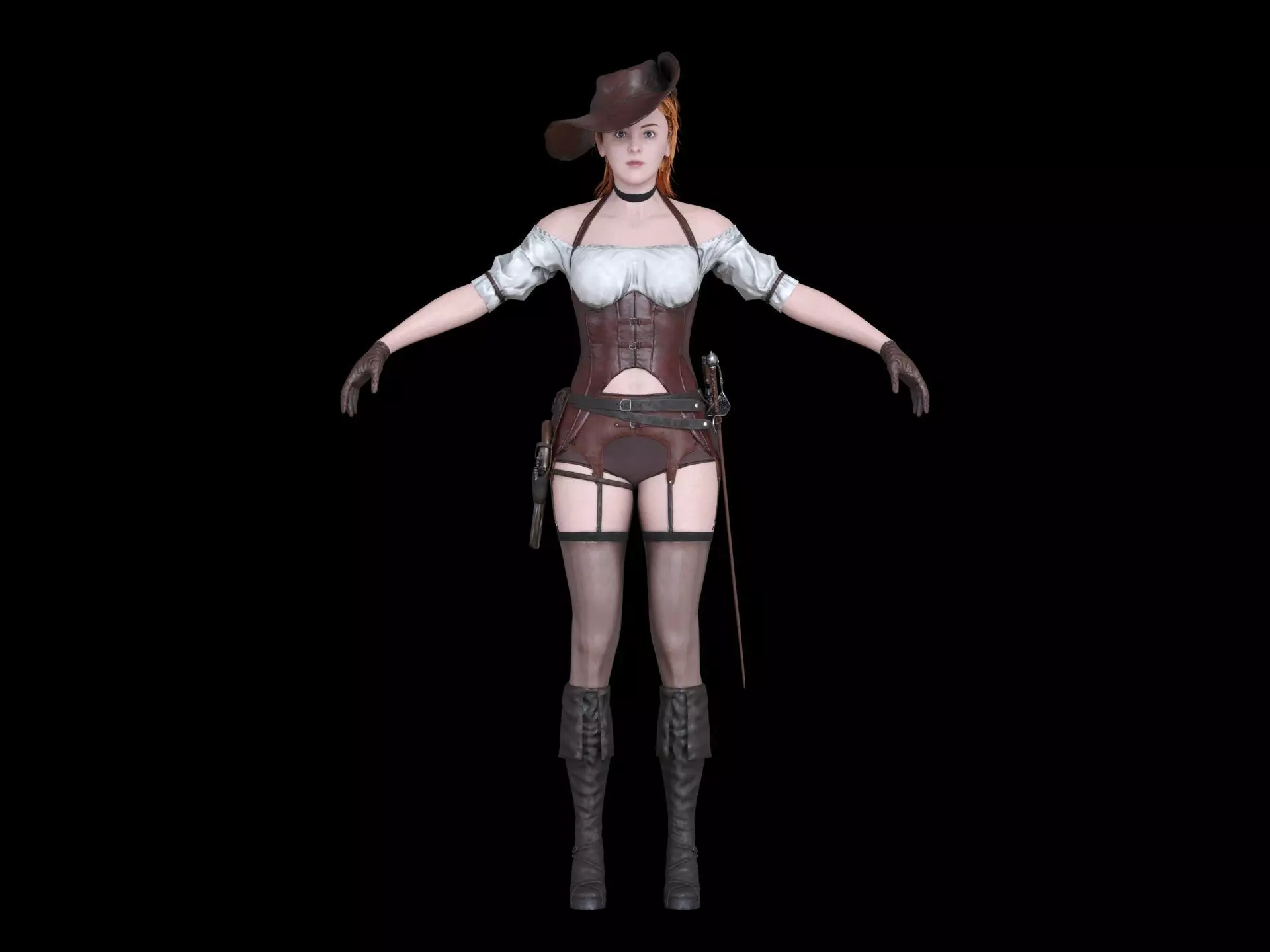 Pirate Girl Game Ready Character model Low-poly 3D model_0