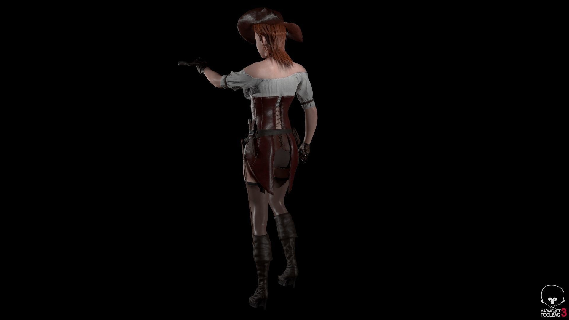 Pirate Girl Game Ready Character model Low-poly 3D model_10