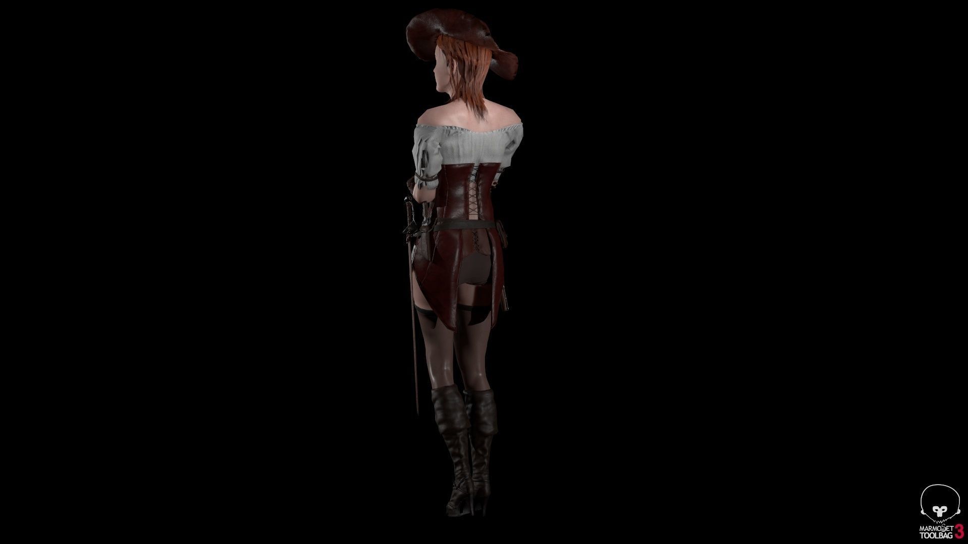 Pirate Girl Game Ready Character model Low-poly 3D model_11