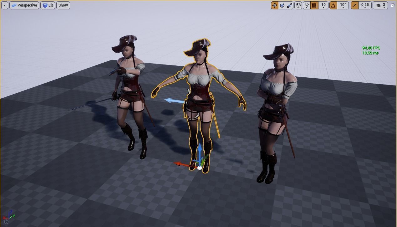 Pirate Girl Game Ready Character model Low-poly 3D model_16