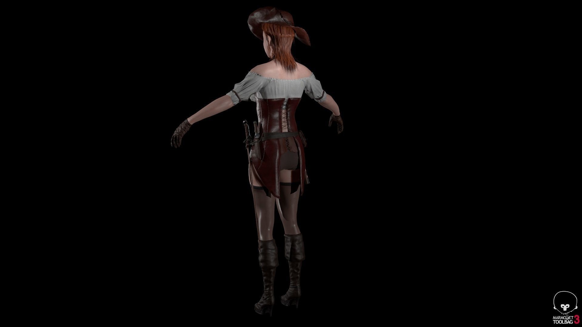 Pirate Girl Game Ready Character model Low-poly 3D model_12