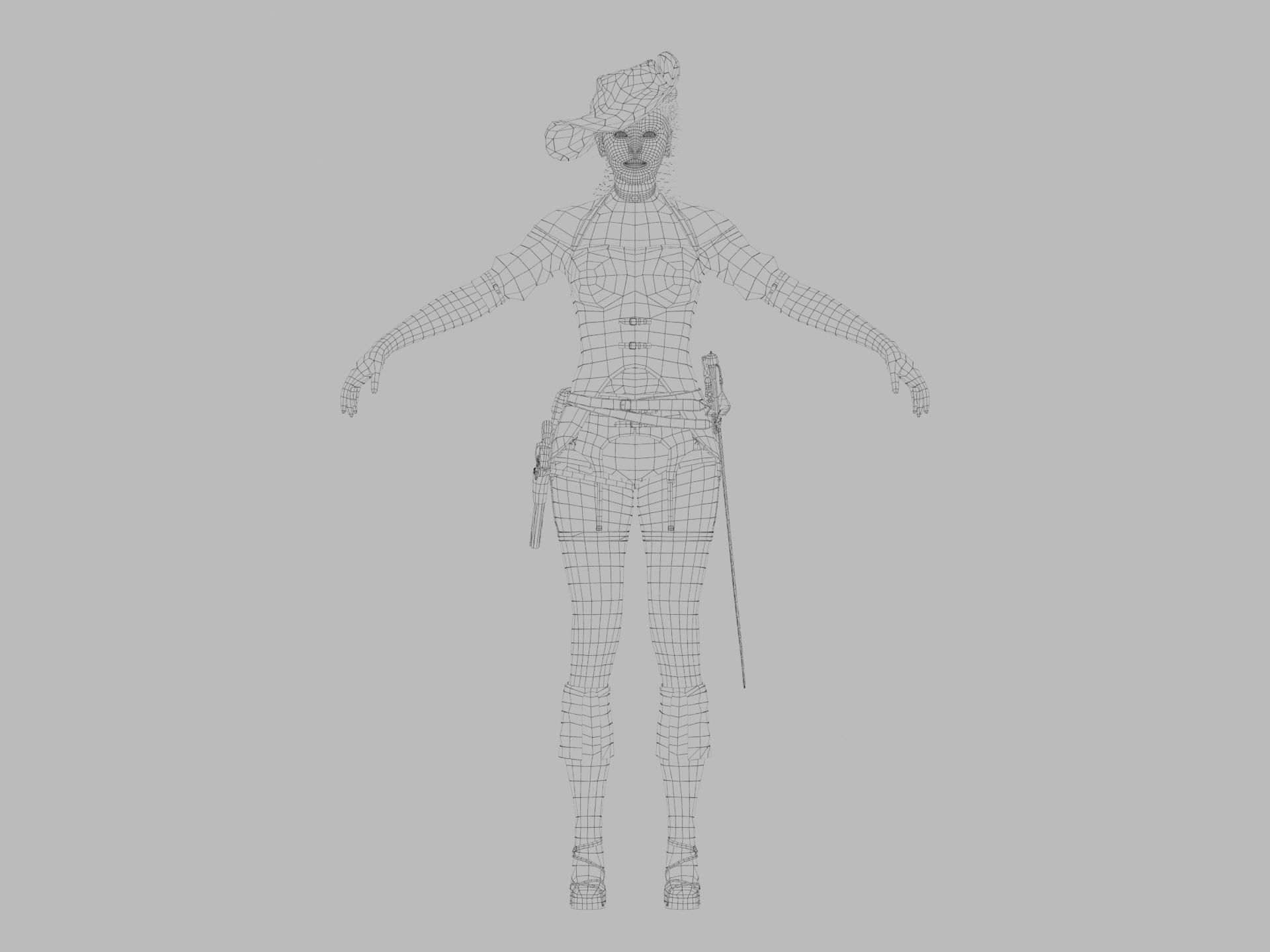 Pirate Girl Game Ready Character model Low-poly 3D model_4