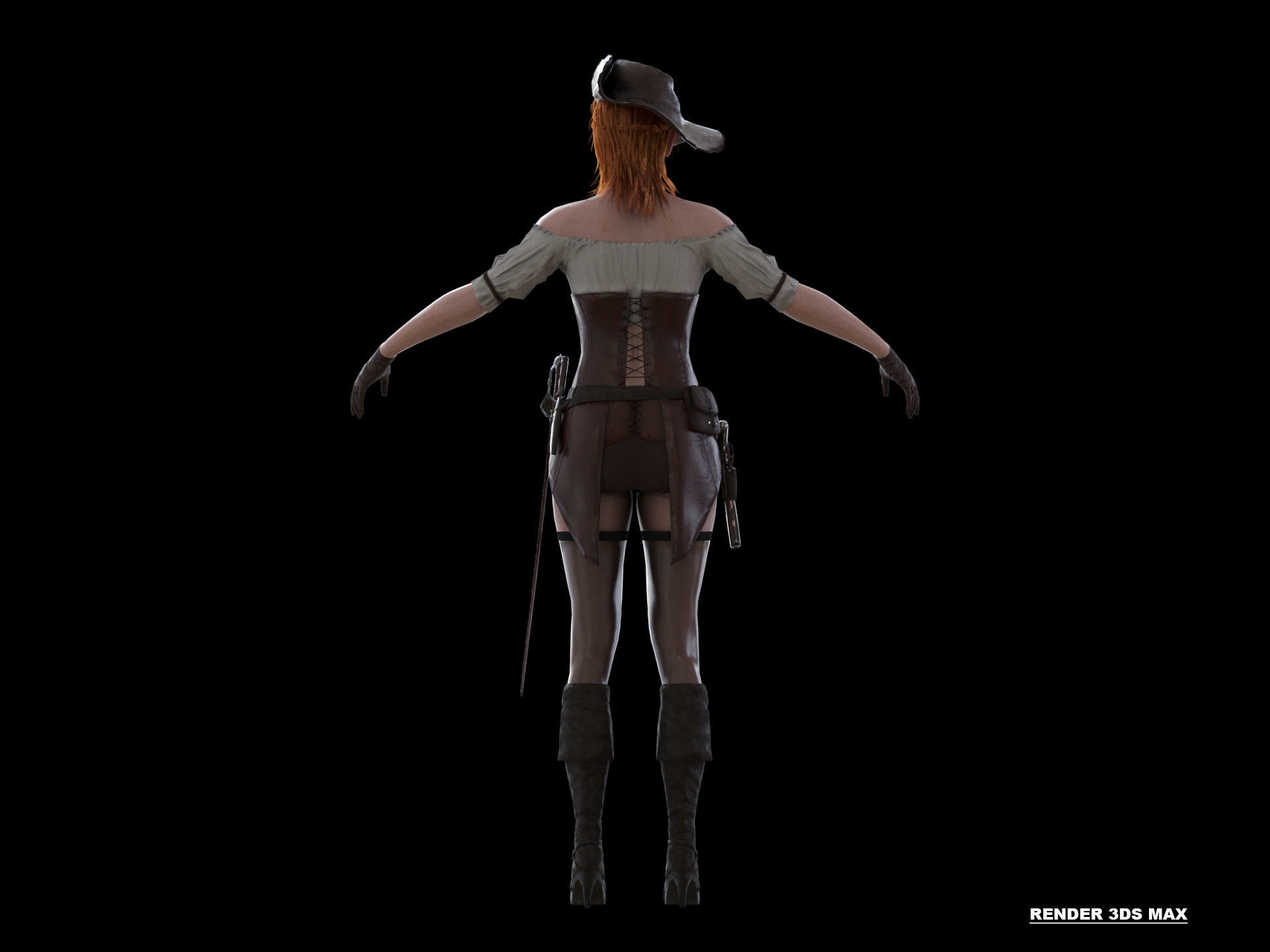 Pirate Girl Game Ready Character model Low-poly 3D model_22