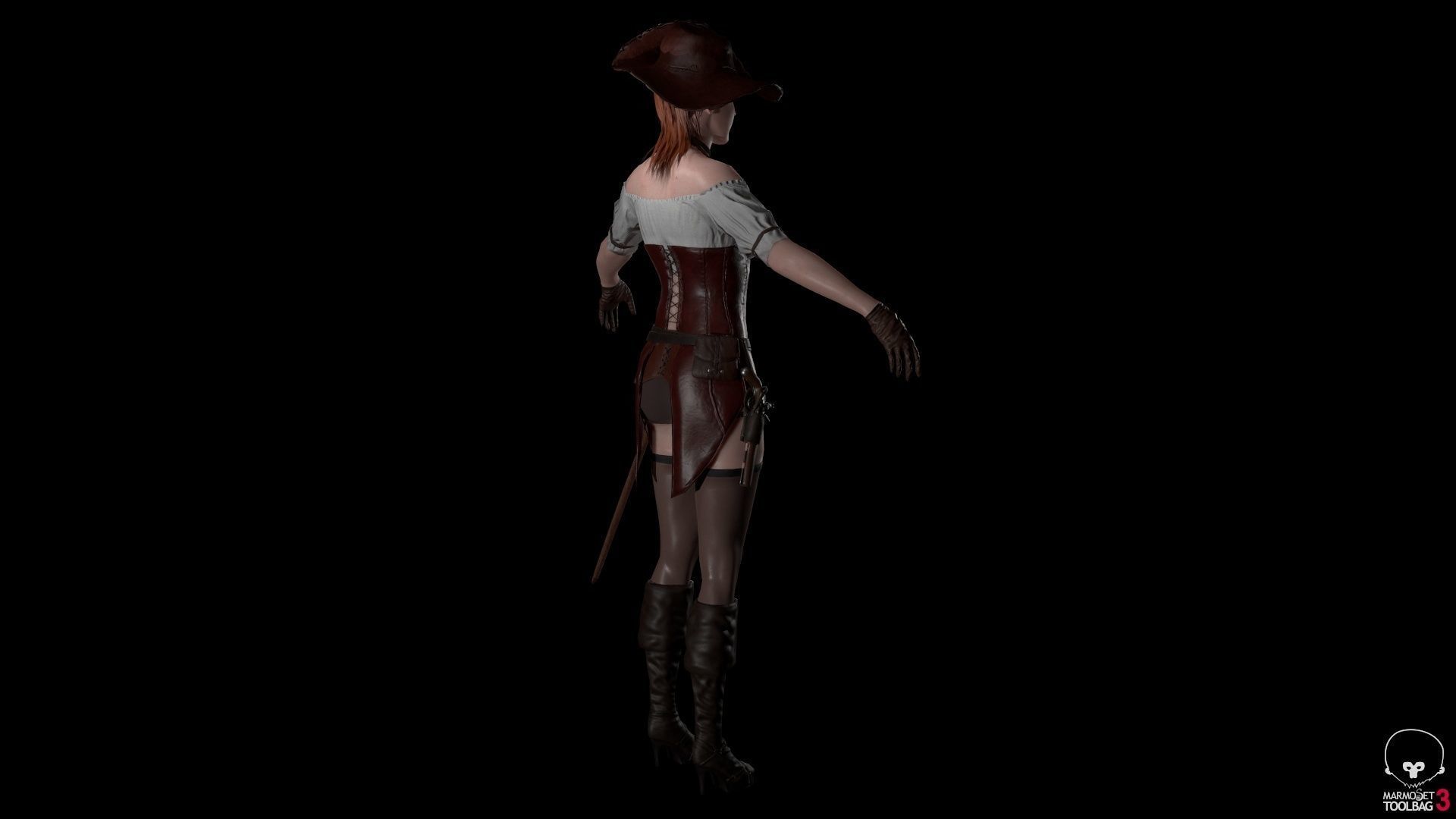 Pirate Girl Game Ready Character model Low-poly 3D model_13