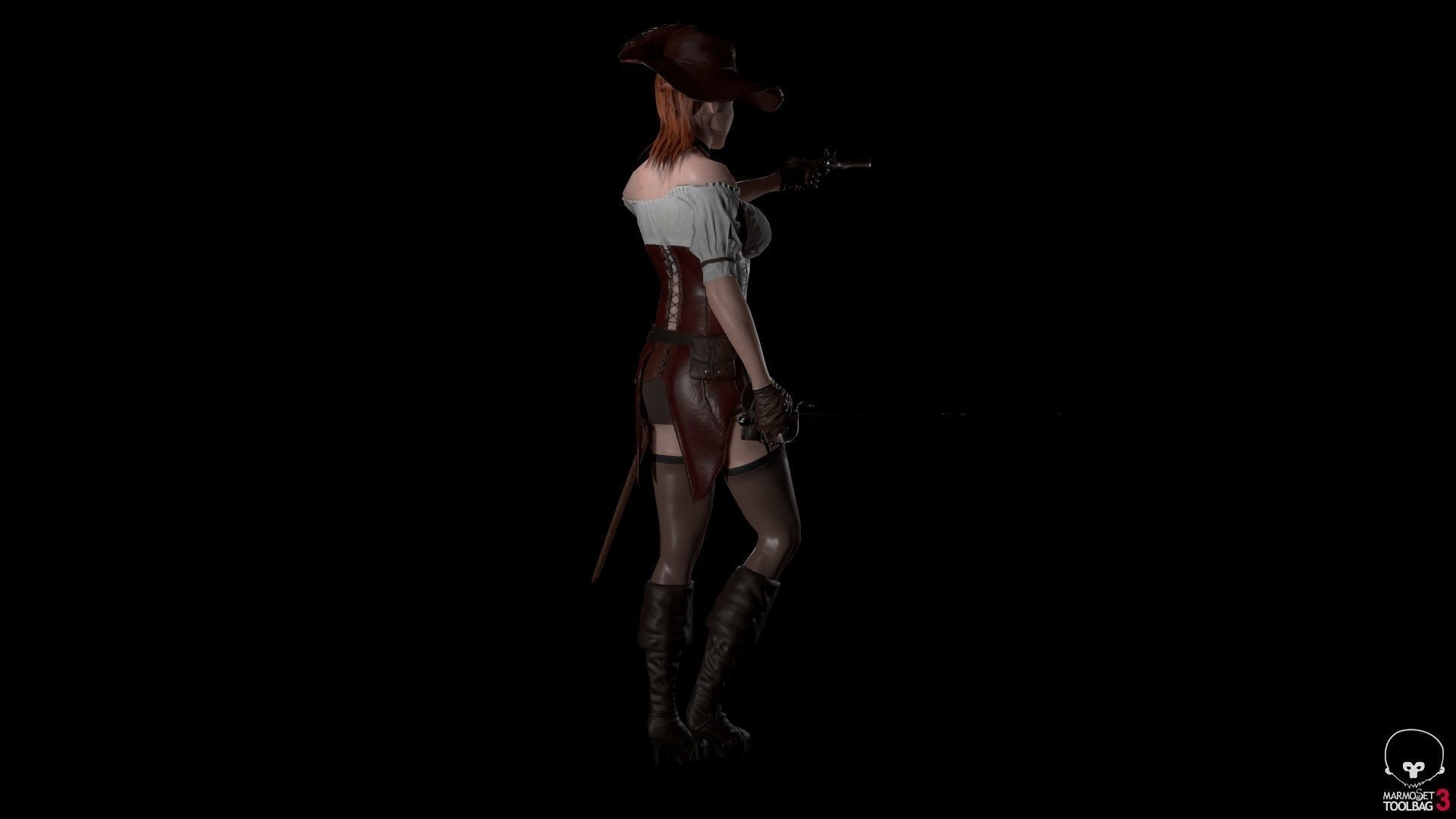 Pirate Girl Game Ready Character model Low-poly 3D model_15