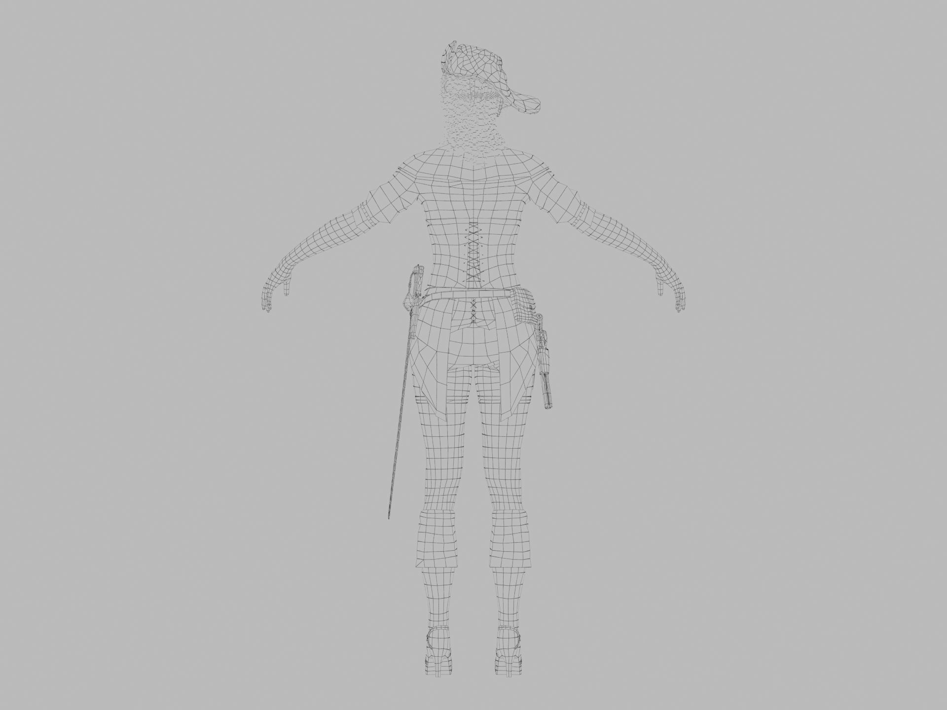 Pirate Girl Game Ready Character model Low-poly 3D model_23