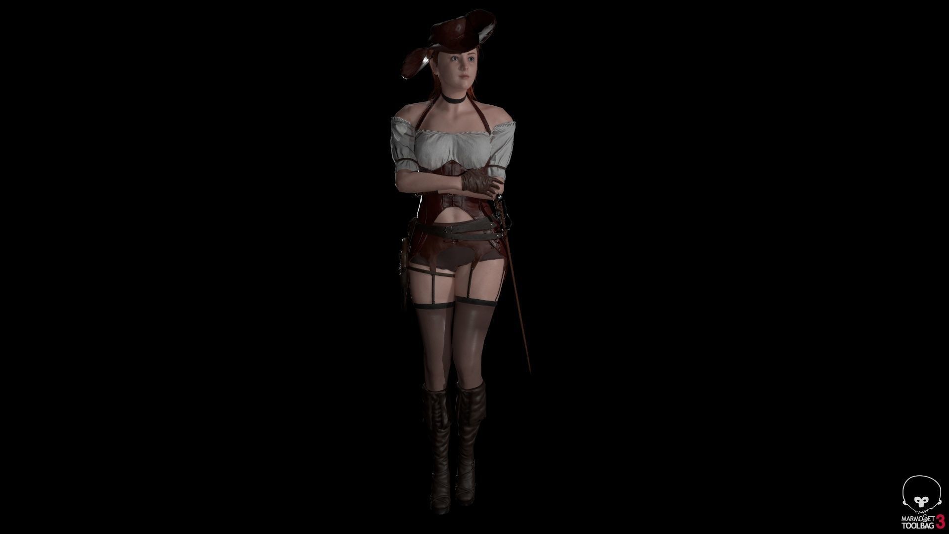 Pirate Girl Game Ready Character model Low-poly 3D model_8