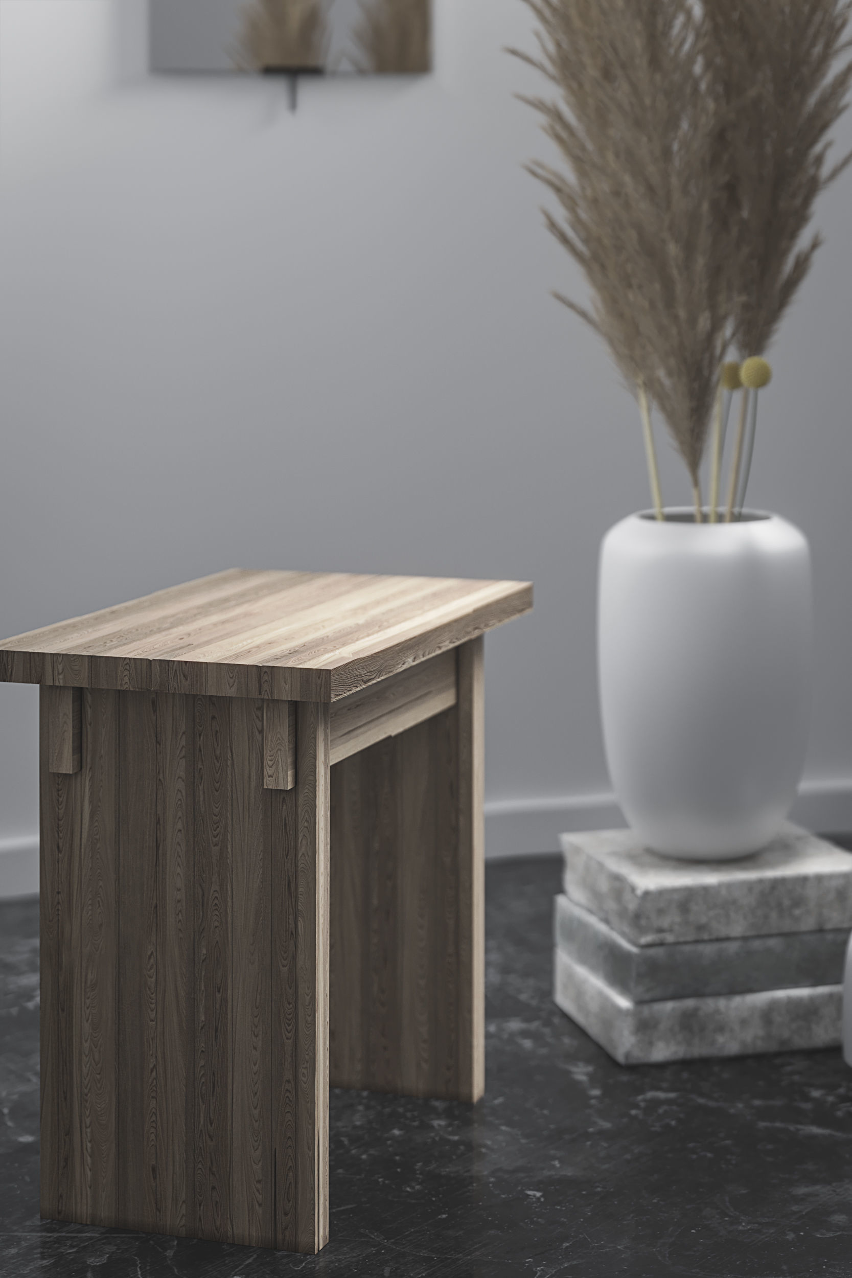 White wooden table Free 3D model_3