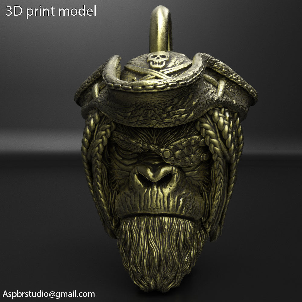 Animal pendant jewelry Pirate monkey vol2  3D print model_5