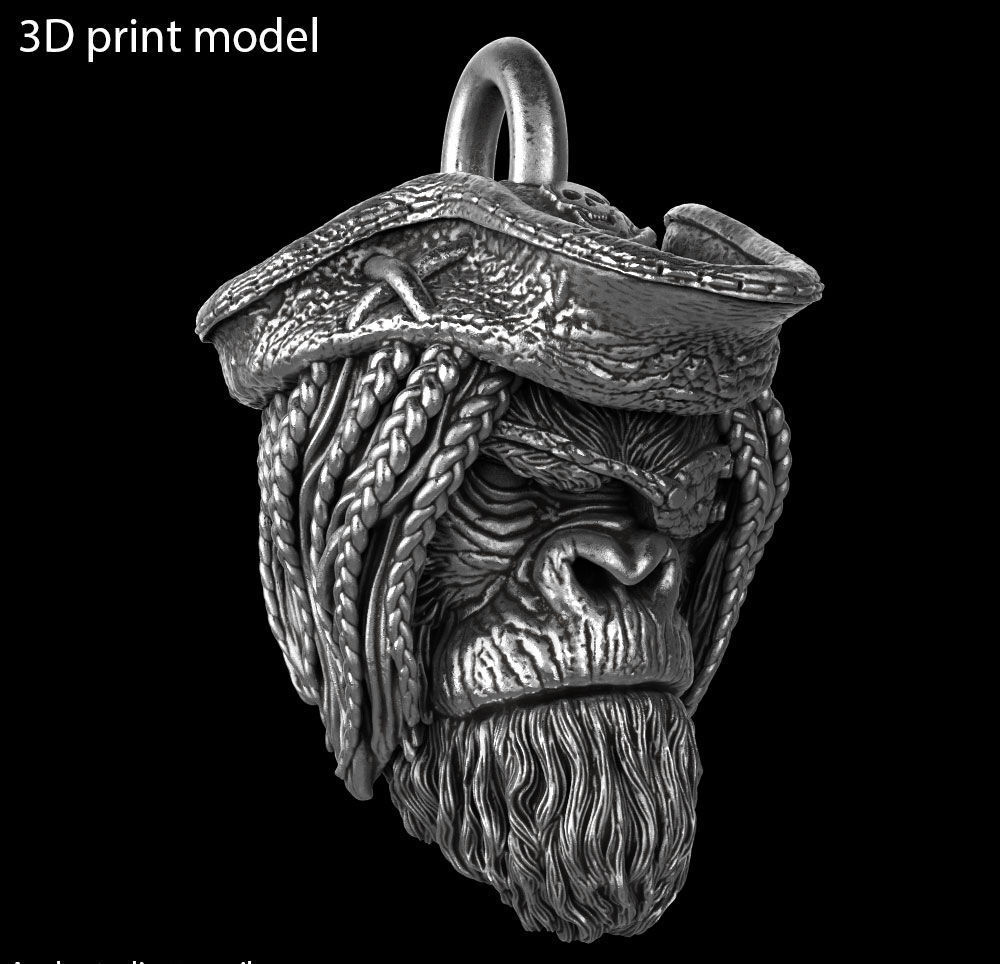 Animal pendant jewelry Pirate monkey vol2  3D print model_10