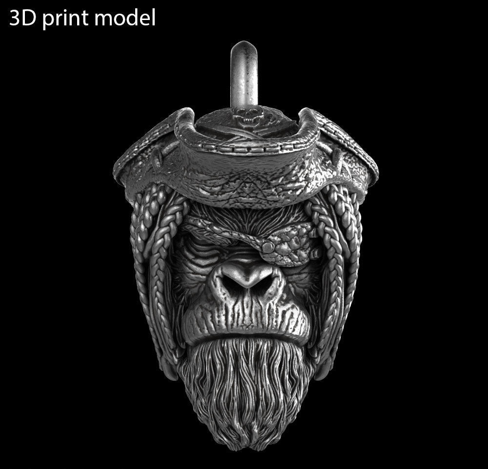 Animal pendant jewelry Pirate monkey vol2  3D print model_6