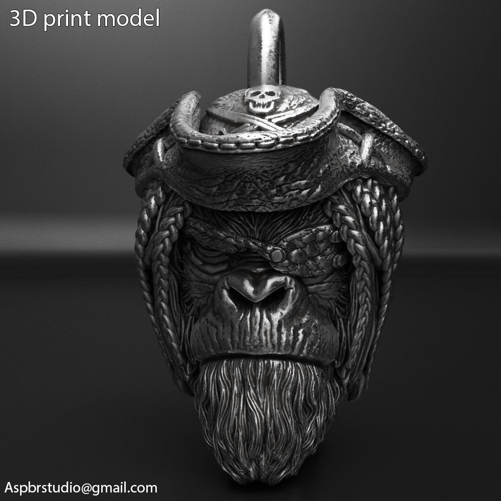 Animal pendant jewelry Pirate monkey vol2  3D print model_4