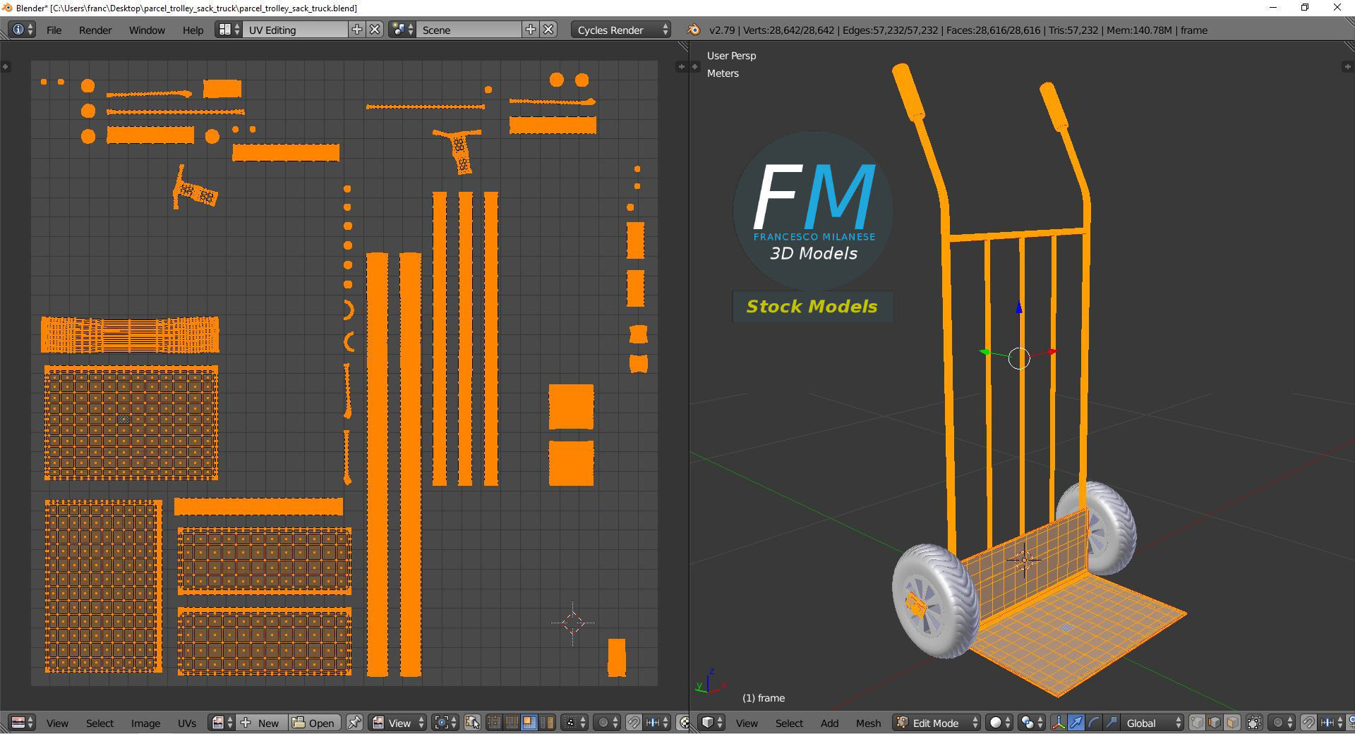 Parcel trolley sack truck 3D model_10